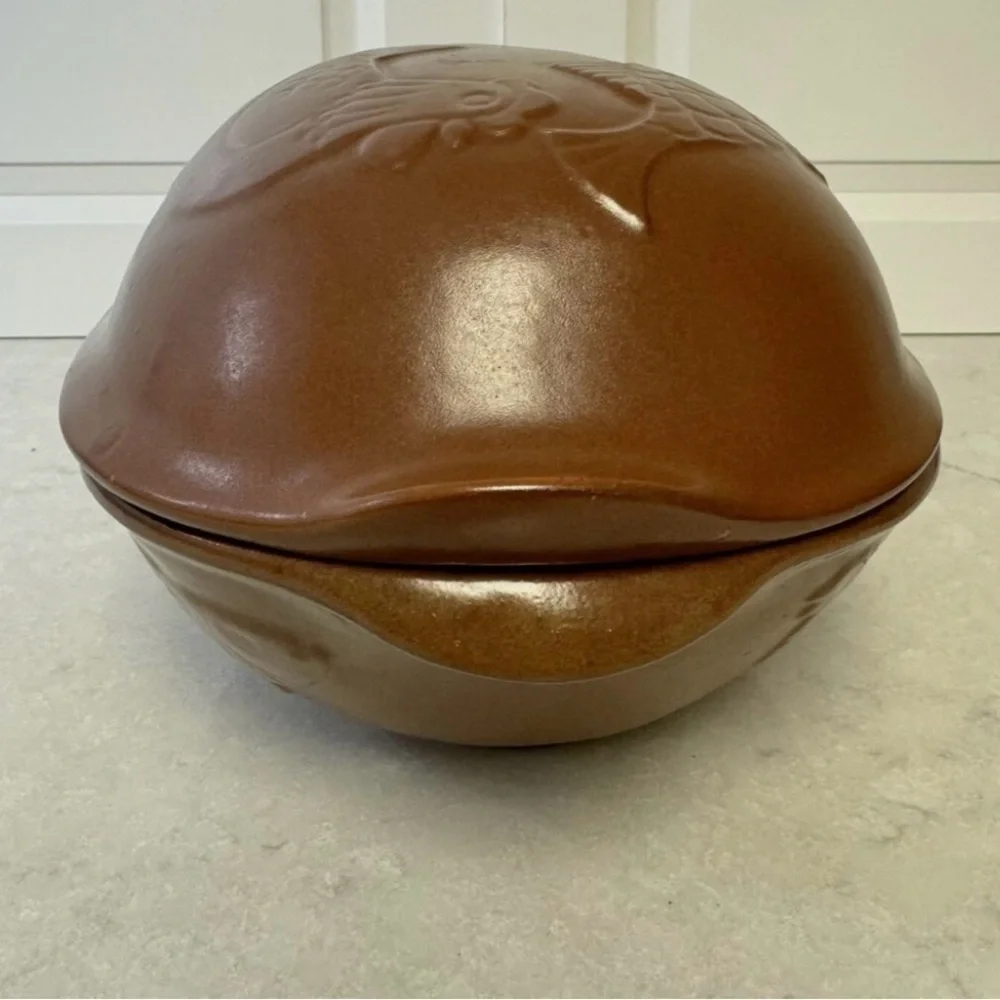 Vintage Glazed Terra Cotta Clay Baking Oven w/ Lid Chicken Fish Beef 12